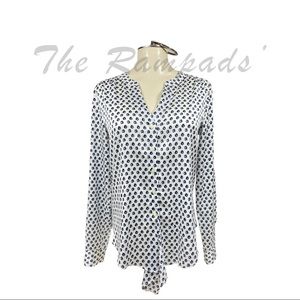 Ann Taylor White Button-Down Blue Flower Print Long-Sleeve Blouse Size S…